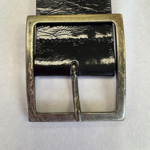 Harold's Leather Patent Wide Black Belt Silver Hardware Women's Size M Vintage - Picture 6 of 7